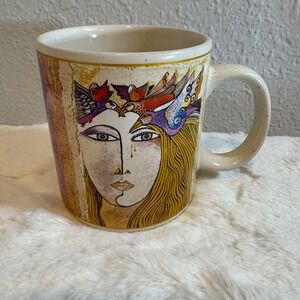 Laurel Burch 2014 Ceramic Coffee Mug Woman with Birds Portrait Art Cup Speckled